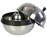 Bowl trimmer with the metal top partially lifted, revealing the internal blade system and stainless steel bowl underneath.