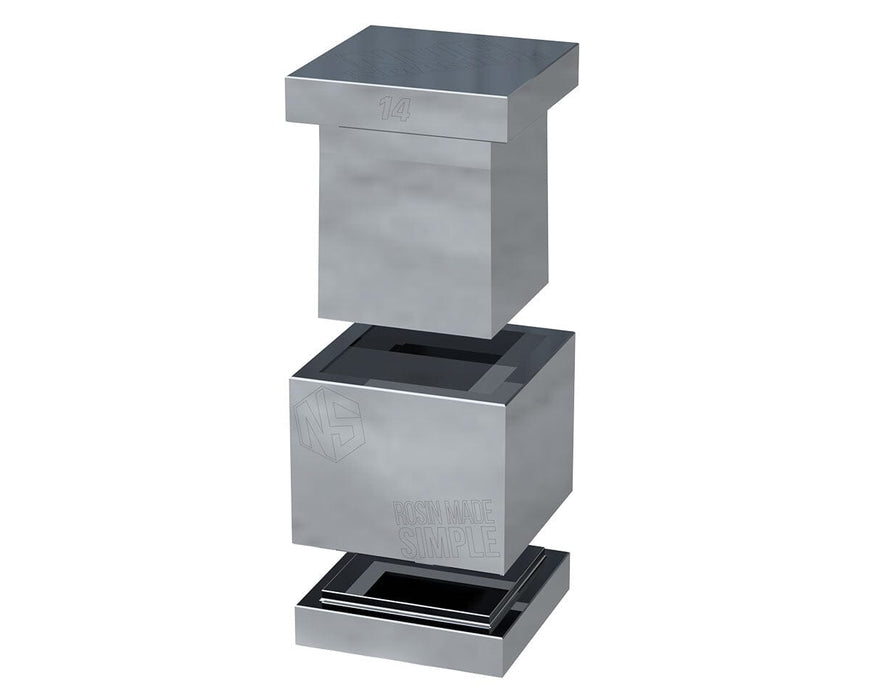 Nugsmasher 14g Pre Press Mold Pro angled view with three parts separated, showing internal design.