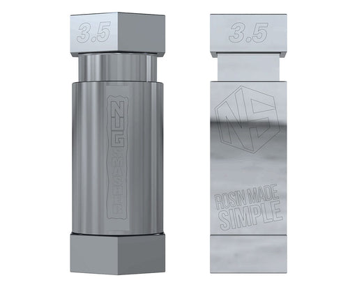 Nugsmasher 3.5g Pre Press Mold Pro side-by-side views with logo and “Rosin Made Simple” engraving.