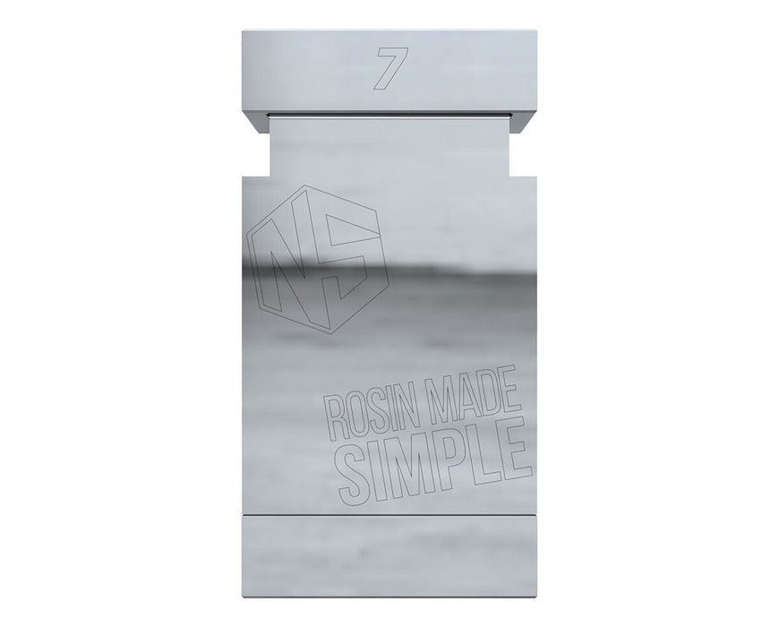 Nugsmasher 7g Pre Press Mold Pro assembled front view with NS logo and engraved “Rosin Made Simple.