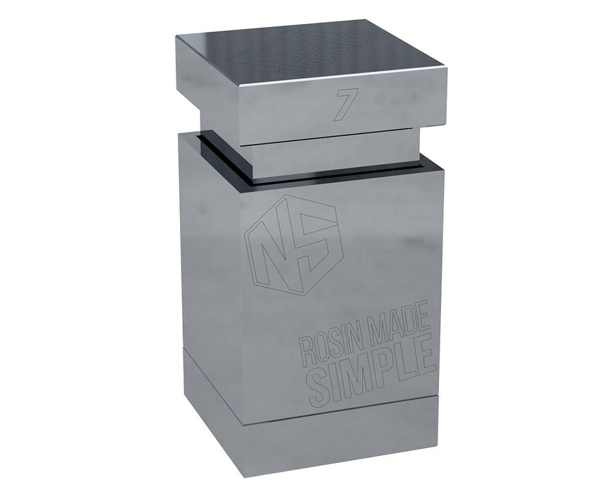 Nugsmasher 7g Pre Press Mold Pro assembled side view with engraved branding and polished steel finish.