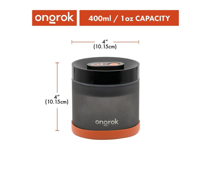 ONGROK Vacuum Pump Jar front view showing 400ml capacity with borosilicate frosted UV resistant glass and airtight vacuum pump lid.
