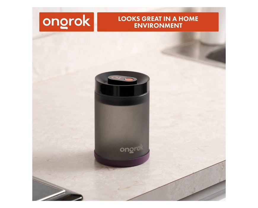 ONGROK Vacuum Pump Jar in home environment showing frosted UV-resistant borosilicate glass with airtight vacuum lid for odor control and freshness.