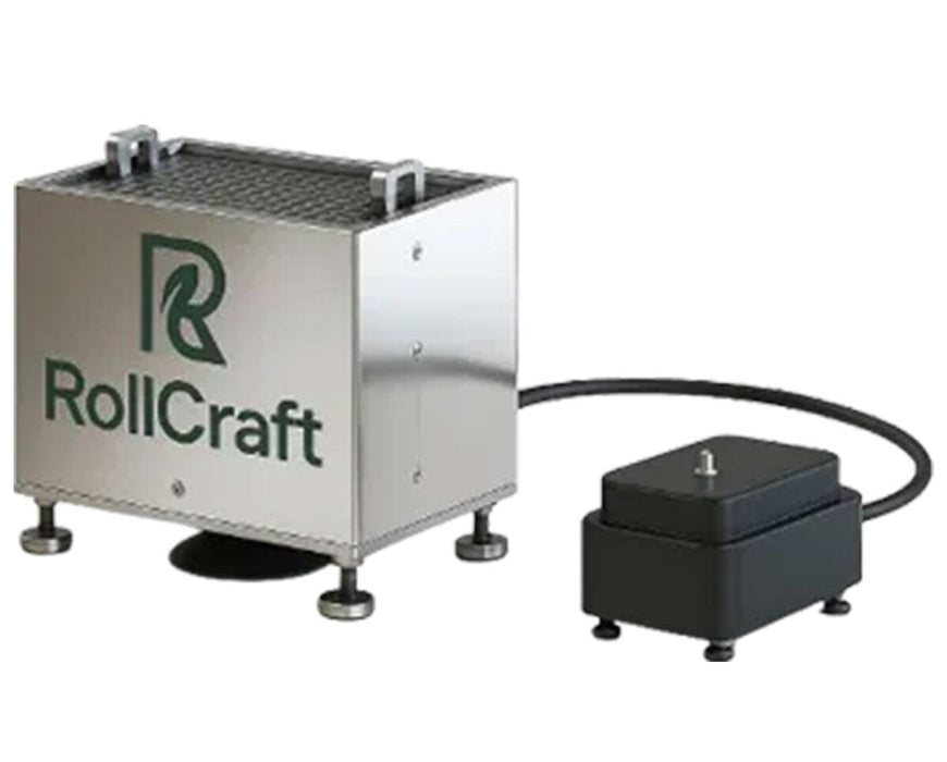 RollCraft MRB tabletop pre roll filling machine with external air pedal control and compact stainless steel housing.
