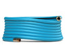 Coiled Aeromixer garden hose with durable blue exterior and solid brass connectors, ready for high-pressure use.