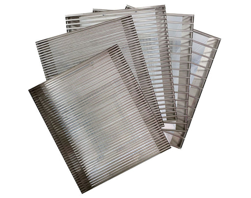 Stacked set of Wachsen Bud Sorter Grid inserts for efficient cannabis sorting and separation.