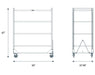 Dimensions of Wachsend 4-level rolling cloning cart metal shelf with wheels on a white background.