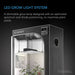AC Infinity IONBOARD S22 LED grow light hanging inside a grow tent with ventilation system and digital climate controller.
