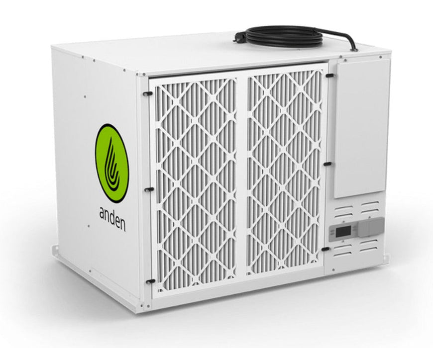 White Anden A710V3 industrial dehumidifier with dual front air filters and a black power cord.