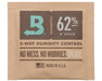 Unwrapped Boveda 62% RH humidity control pack, 8 grams, labeled for 2-way humidity control with "No mess. No worries. Enjoy." printed on kraft paper packaging and Made in U.S.A. badge.