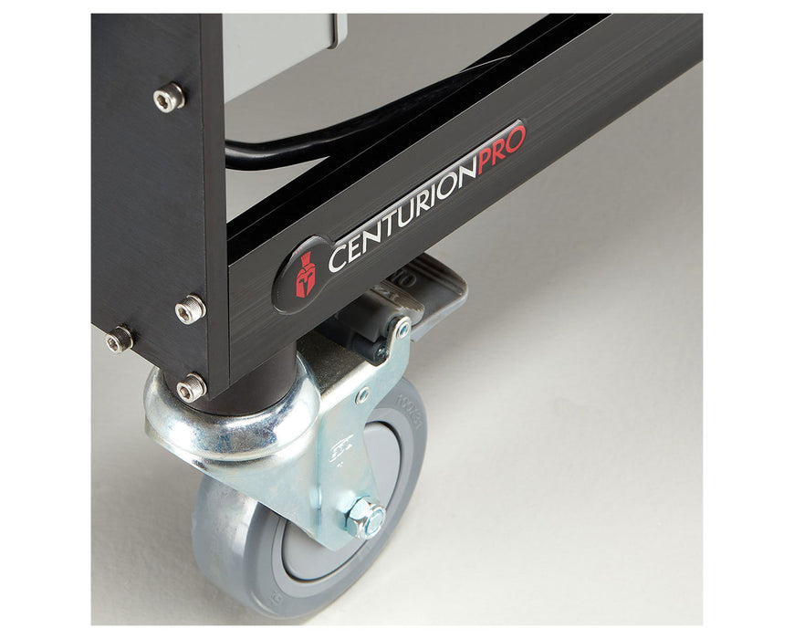 CenturionPro Gladiator Trimmer rear with leaf collection system and rugged transport wheels.