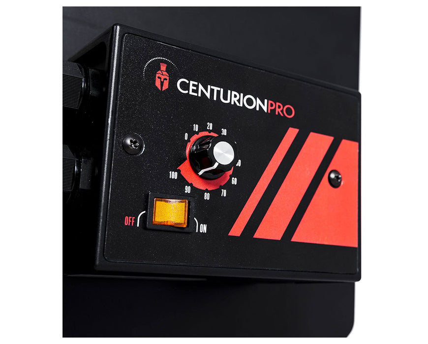 Detailed view of the DBT Model 3’s control panel with a speed adjustment dial and power switch.