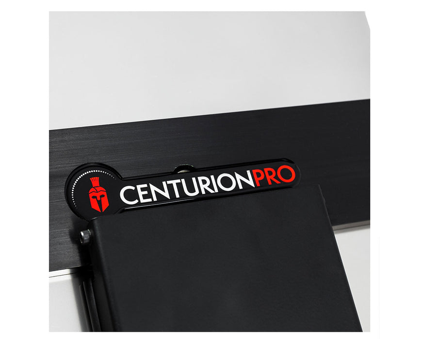 This close-up image highlights the CenturionPro logo detail on the faceplate of the GC Mini Bucker machine.