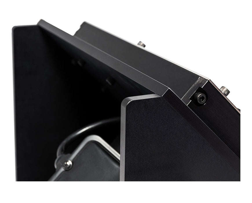 This close-up shot focuses on the input chute opening of the GC Mini Bucker, showing its sturdy metal build.