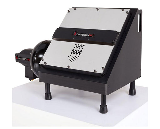 Side view of the CenturionPro GC1 Bucker with stainless steel faceplate and black frame.