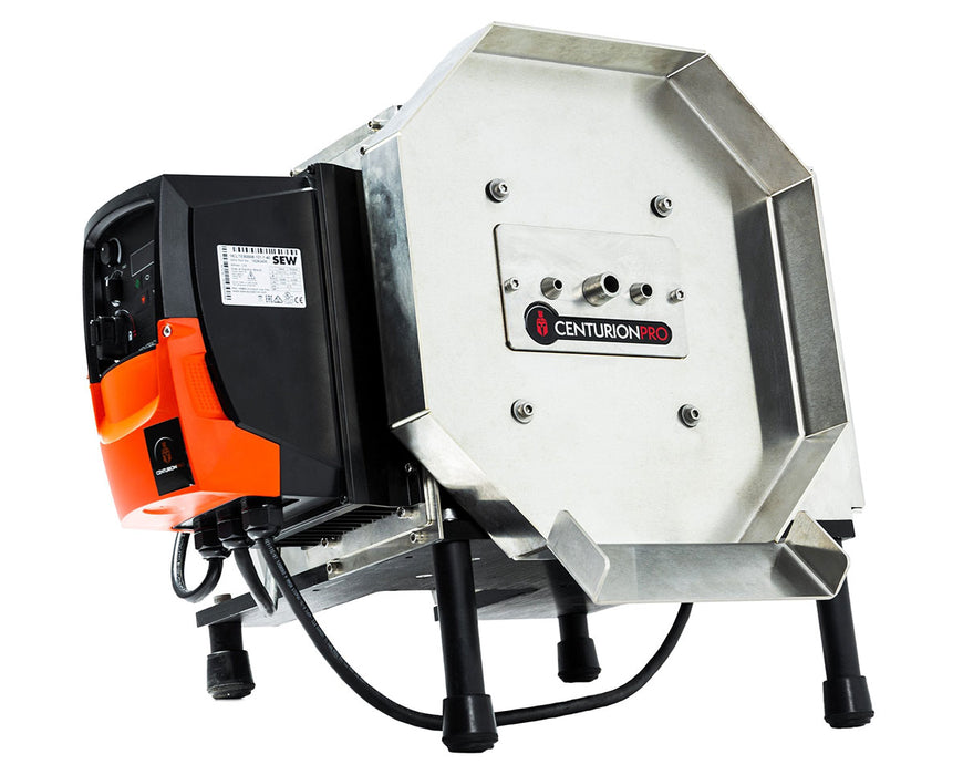 Rear angle of the CenturionPro HP Mini Bucker highlighting durable construction and stainless steel body.