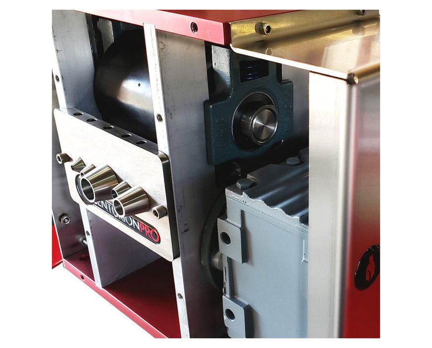 Internal view of the HP3 Bucker showcasing motor, rollers, and feed cone components.