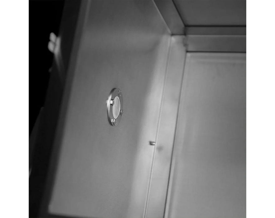 Close-up of internal sensor or port inside the Alchemist 420’s stainless steel drum wall.