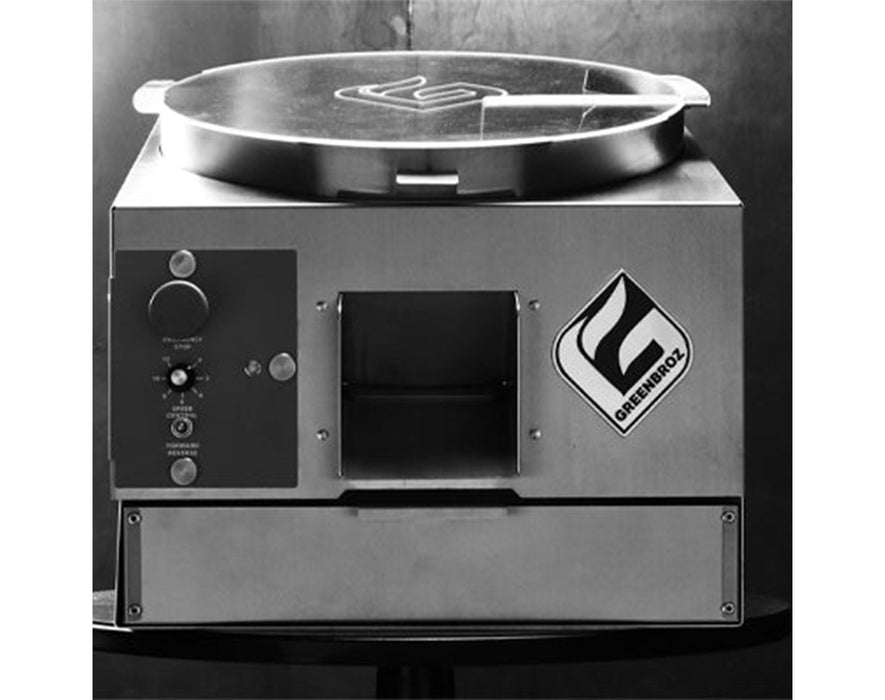 Front-facing view of the GreenBroz M Lite Dry Trimmer highlighting the loading port and GreenBroz logo badge.