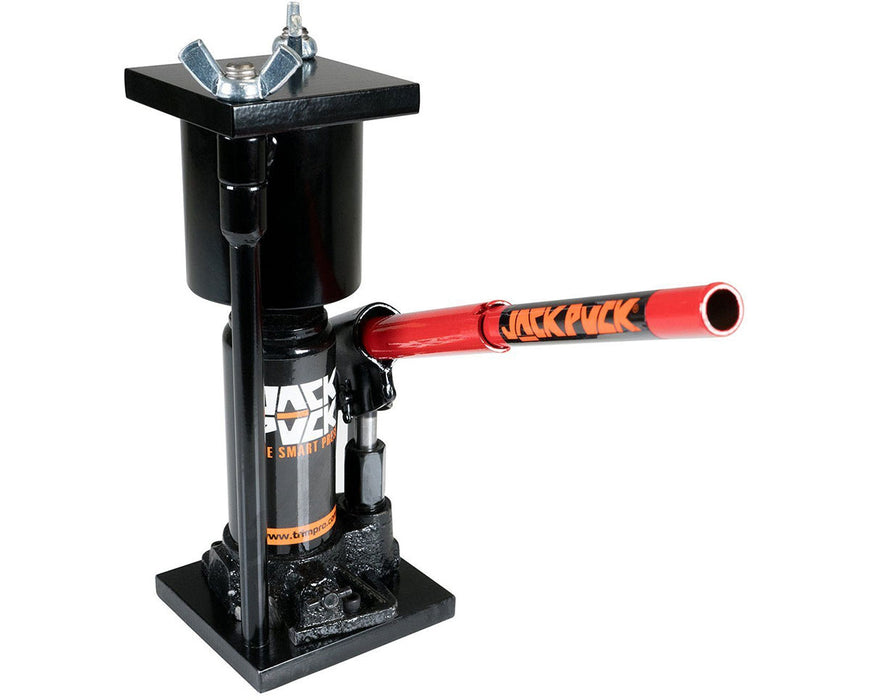 Jack Puck 2 Ton Round Mold Rosin Press with detachable red handle and compact frame, ideal for small-batch extract pressing.