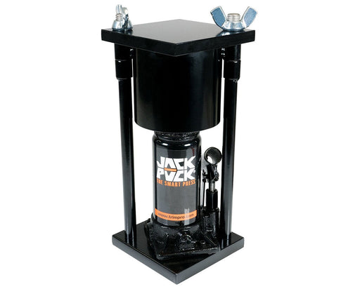 Jack Puck 8 Ton Round Mold Rosin Press with hydraulic jack and steel frame, ideal for pressing kief, hash, or sift into pucks.