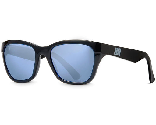 Method Seven Coup HPS Premium sunglasses with black frame and blue lenses, shown at an angle.
