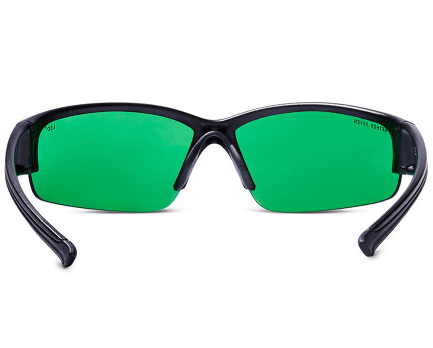 Rear view of Method Seven Cultivator Blurple LED Classic glasses showing ergonomic temple arms and full lens coverage.