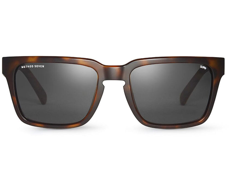 Front view of Method Seven Evolution SUN Polarized sunglasses in tortoise-shell design showing wide square lenses.