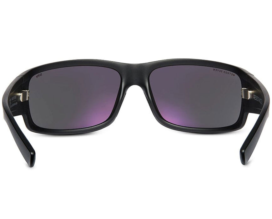 Interior view of Method Seven Resistance 2 sunglasses revealing purple-tinted lenses and wraparound frame.