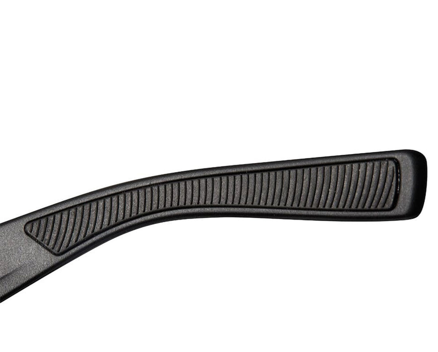 Close-up of rubber-textured temple arm on Method Seven Resistance 2 glasses designed for non-slip comfort.