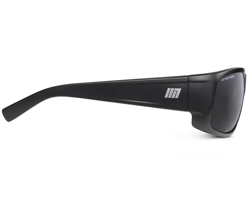 Side profile of Method Seven Resistance 2 Sun Polarized sunglasses showing straight temple and logo detail.