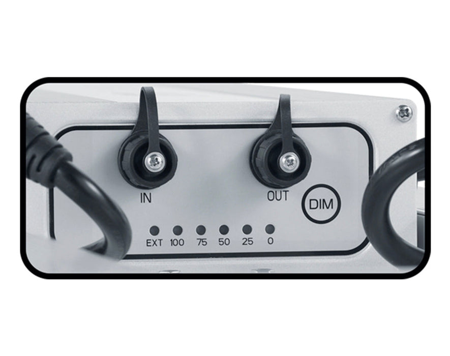 Close-up of onboard and external dimming controls for the NextLight Core Pro 210W LED Grow Light.