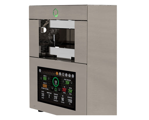 Angled close-up of NugSmasher IQ Pro showing touchscreen and stainless steel upper housing.