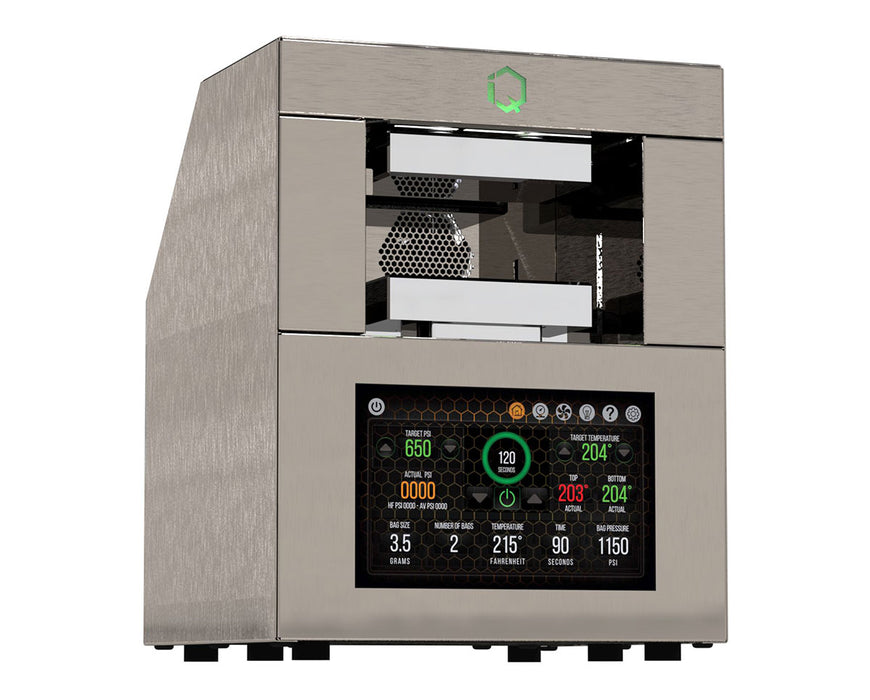 Angled right view of the IQ Pro showcasing touchscreen, dual heat plates, and steel body.