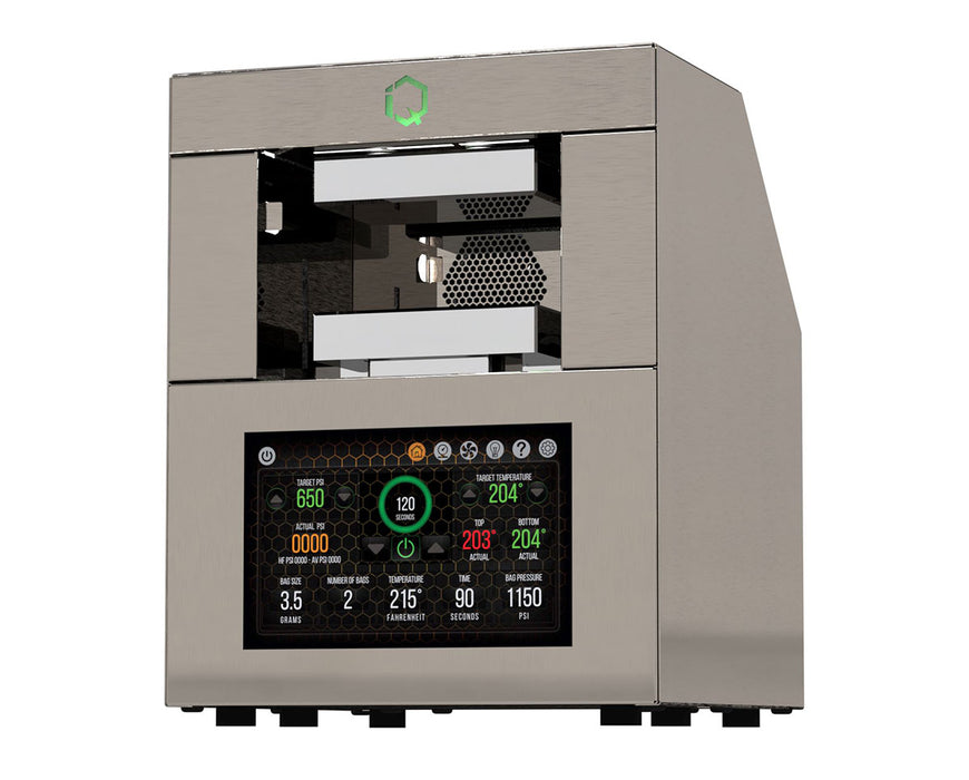 Right-side front view of the NugSmasher IQ Pro with touchscreen and plate system visible.