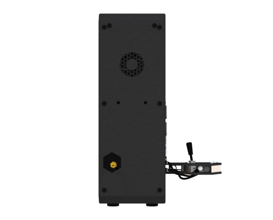 Left side view of NugSmasher Pro rosin press showing air input port and pressure control assembly.