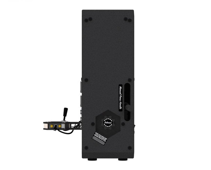 Right side view of NugSmasher Pro rosin press featuring release valve and manual pressure adjustment knob.