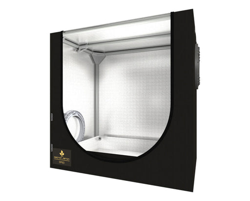 Front view of the DP60 grow tent interior with installed ducting filters and structured grow space.