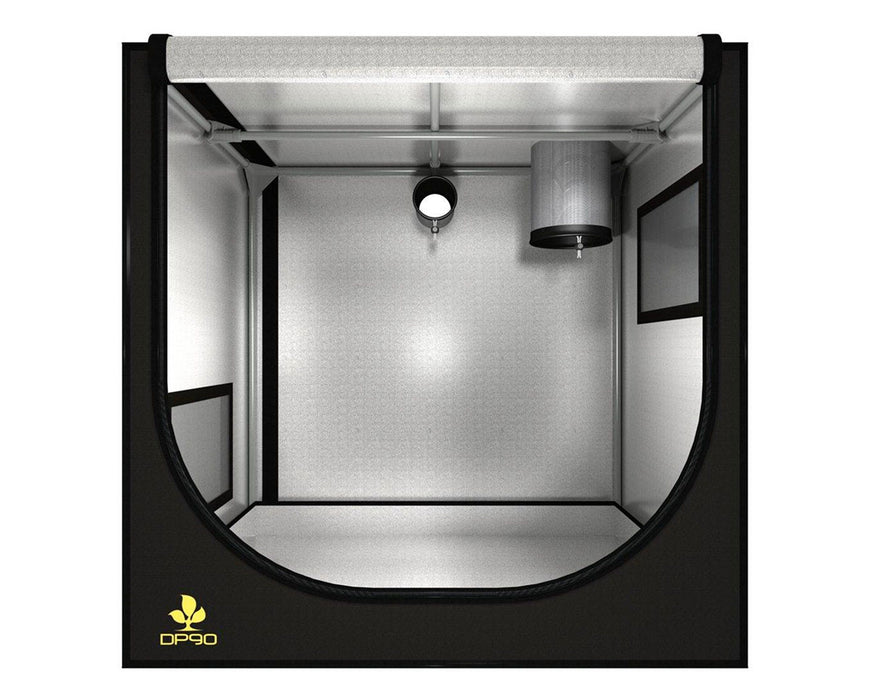 Interior front view of the Secret Jardin DP90 grow tent featuring top vent and filter setup.