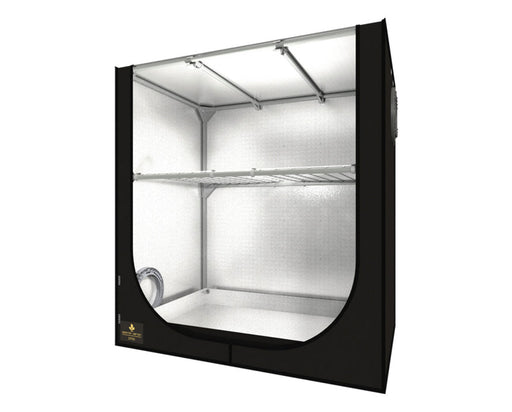 Front angled view of the Secret Jardin DP90 grow tent showing one wire shelf and reflective Mylar interior.