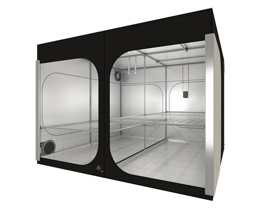 Open view of Secret Jardin Dark Room 300 grow tent showcasing dual grow chambers and metal frame structure.