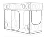 Wireframe model of the Secret Jardin Intense 120 grow tent showing structure, ports, and door outline in 3D view.