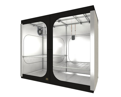 Secret Jardin Wide Dark Room 240 V4 grow tent with internal reflective walls and two mesh shelf sections