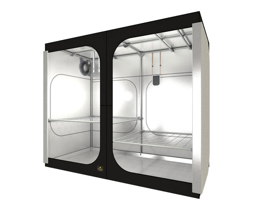 Secret Jardin Wide Dark Room 240 V4 grow tent with internal reflective walls and two mesh shelf sections