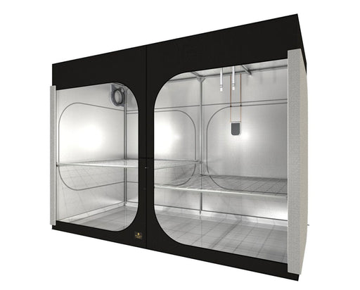 Secret Jardin Wide Dark Room 300 Grow Tent with dual compartments and reflective interior for optimized light distribution.