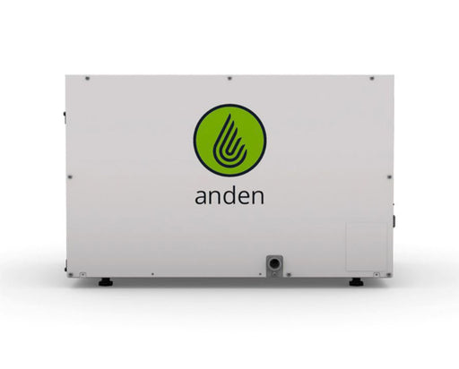 Anden A210V1 dehumidifier showing the filter area, logo, and external design from a different angle, emphasizing the airflow vents.