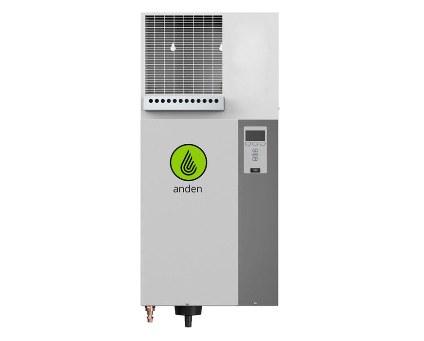 Front view of Anden AS150 steam humidifier unit with digital control panel for cultivation room climate control.