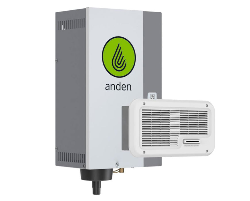 Anden AS35FP steam humidifier with fan pack mounted on front panel.