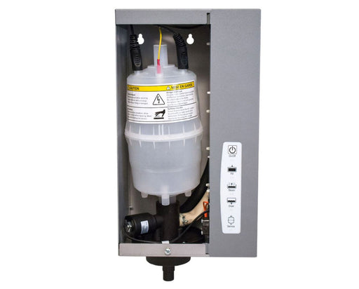 Installed Anden AS80 steam canister inside steam humidifier housing with control panel.