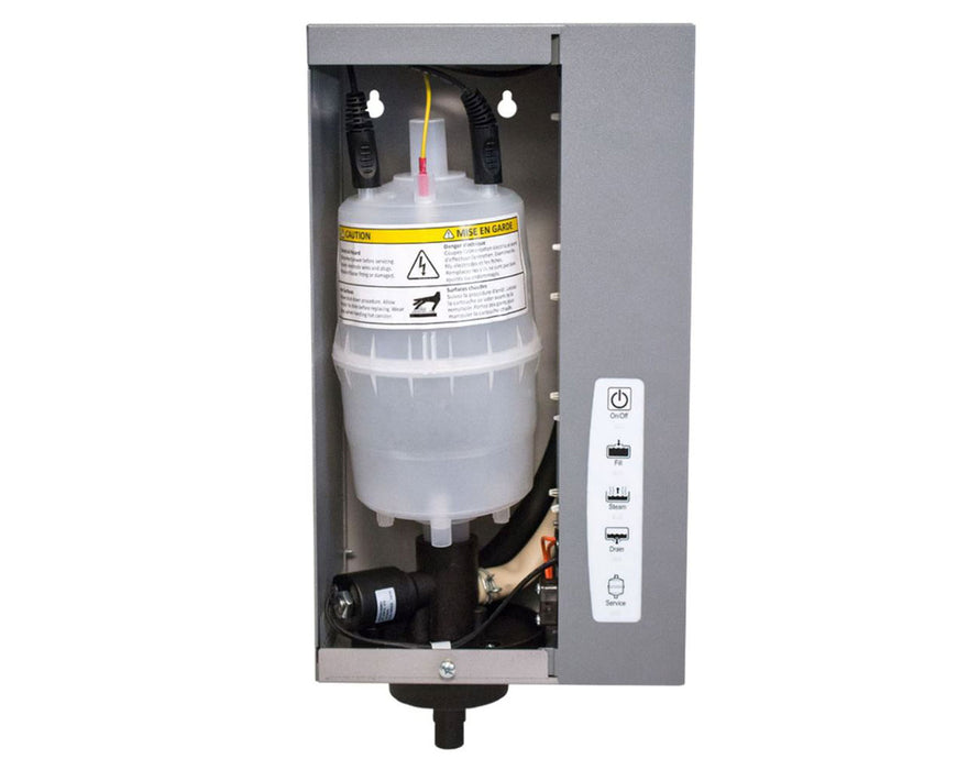 Installed Anden AS80 steam canister inside steam humidifier housing with control panel.